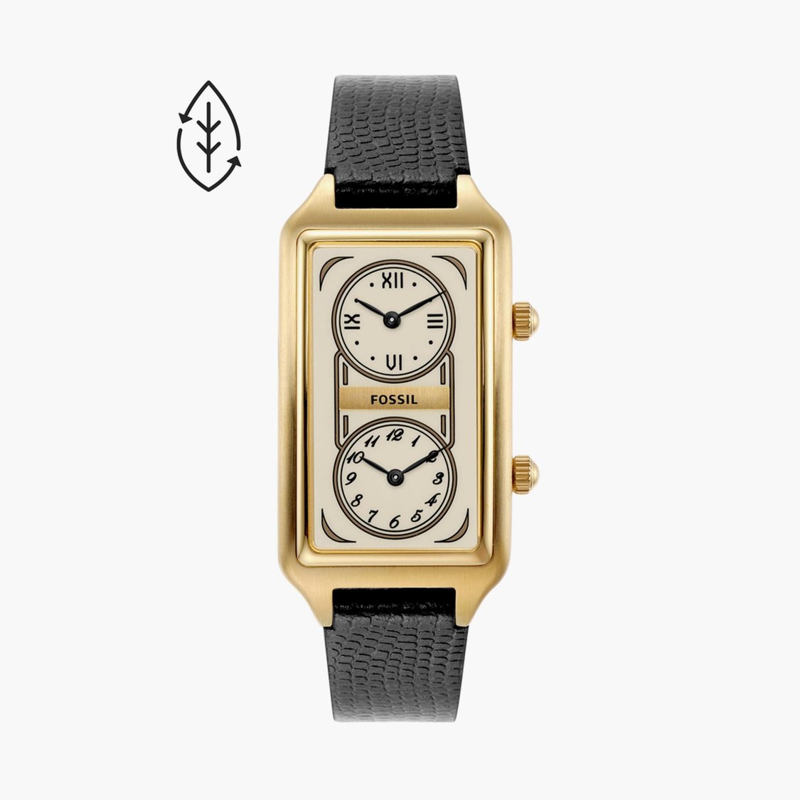 FOSSIL Women Rectangular Dual-Time Analog Watch with Leather Strap ES5227I