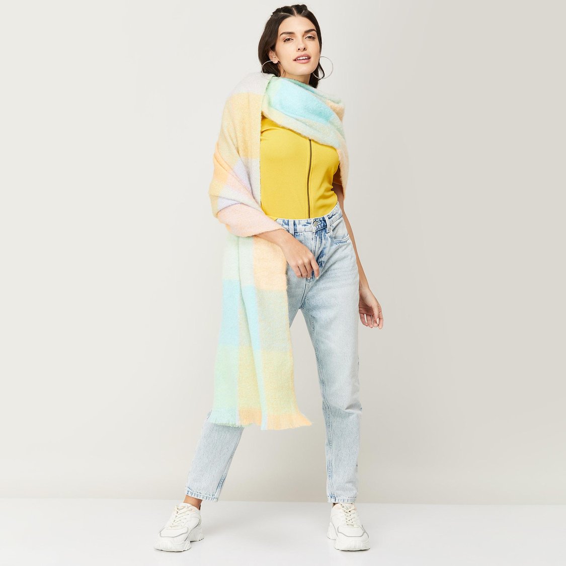 Buy GINGER Women Textured Shawl With Trimmed Hem from Ginger at