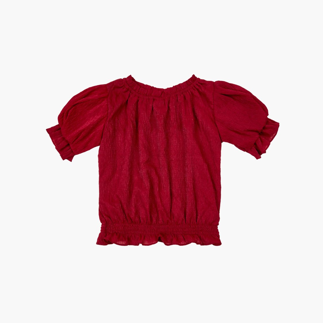 PEPPERMINT Girls Textured Puffed Sleeve Top with Detachable Necklace