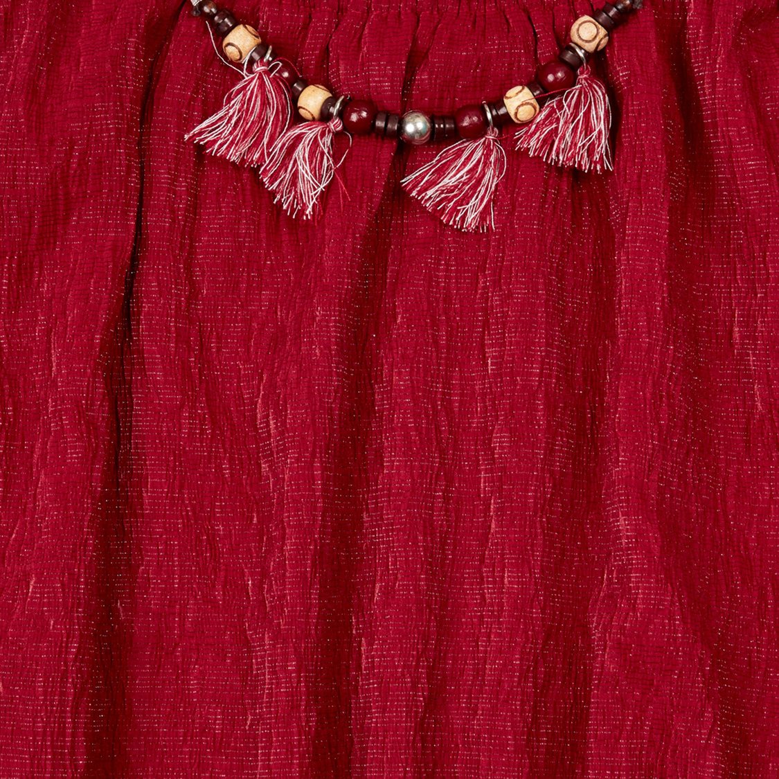 PEPPERMINT Girls Textured Puffed Sleeve Top with Detachable Necklace
