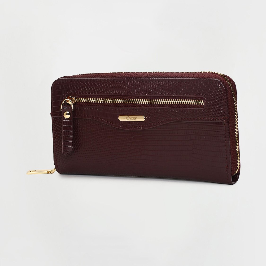 GINGER Women Croc Textured Zip-Around Wallet