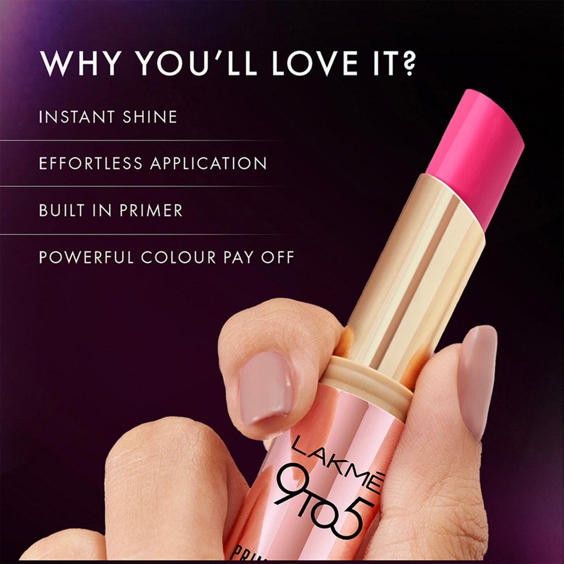 LAKME 9 to 5 Primer + Shine Lipstick - SM1 Blush Mauve - 3.6g