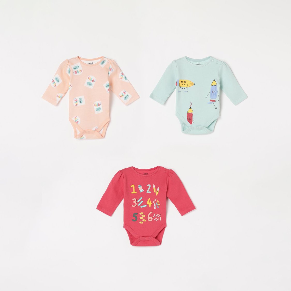 FS MINI KLUB Girls Printed Round Neck Bodysuit - Pack of 3