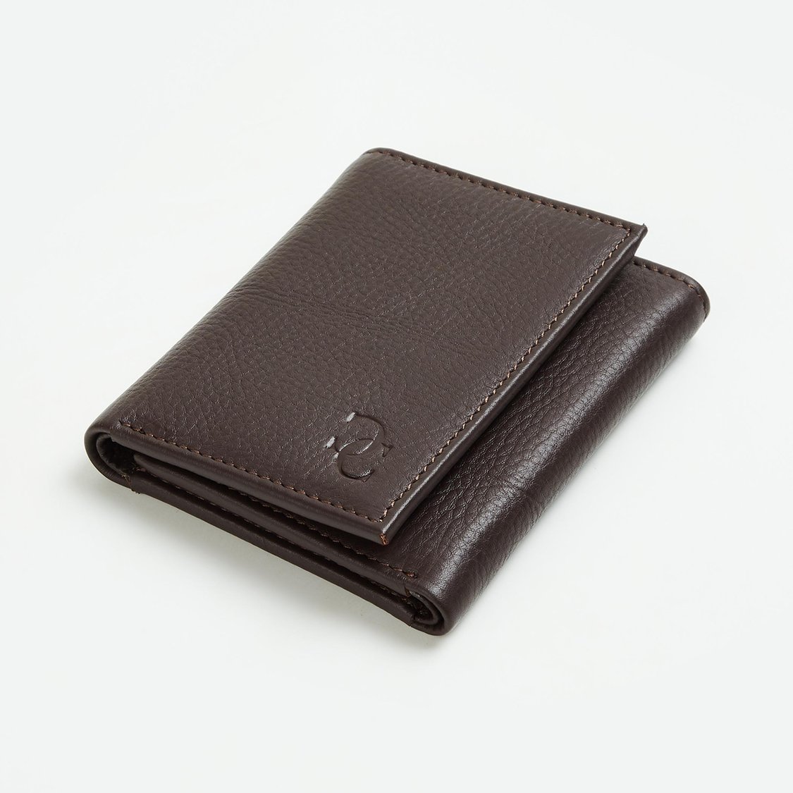 CODE Men Solid Leather Tri-Fold Wallet