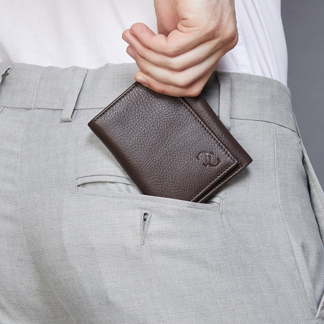 CODE Men Solid Leather Tri-Fold Wallet