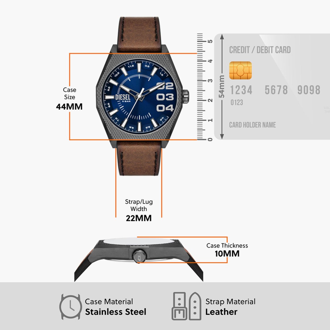 DIESEL Men Analog Watch with Leather Strap - DZ2189