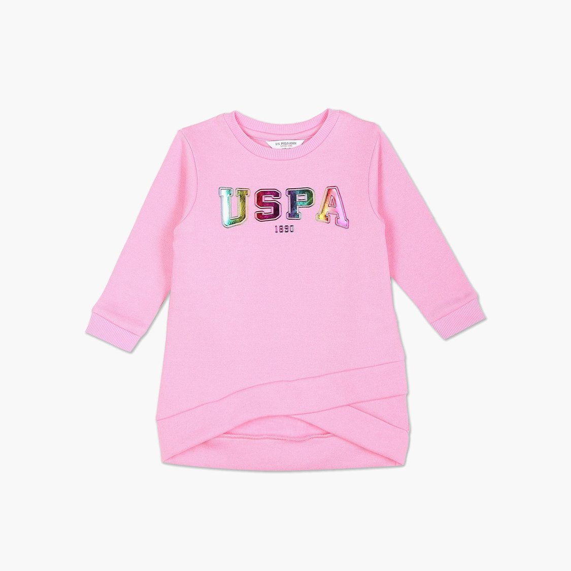U.S. POLO ASSN. KIDS Girls Holographic Print Sweatshirt Dress
