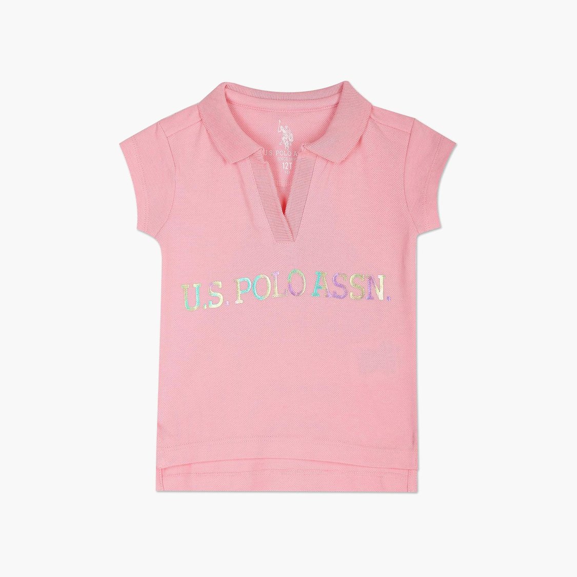 U.S. POLO ASSN. KIDS Girls Brand Printed Polo T-shirt