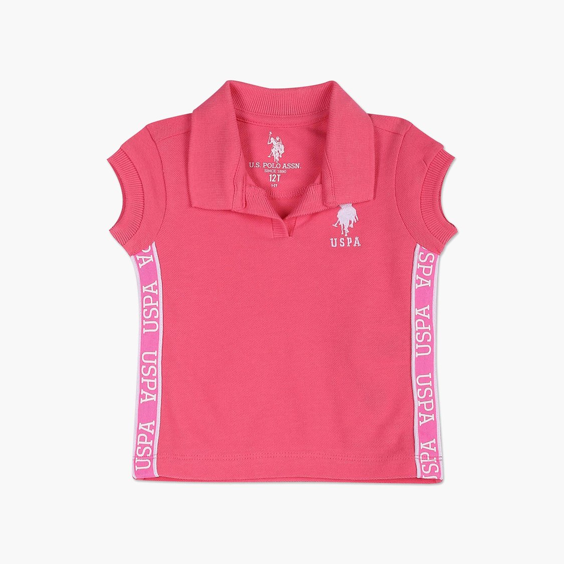 U.S. POLO ASSN. KIDS Girls Solid Brand Tape Detailed Polo T-shirt