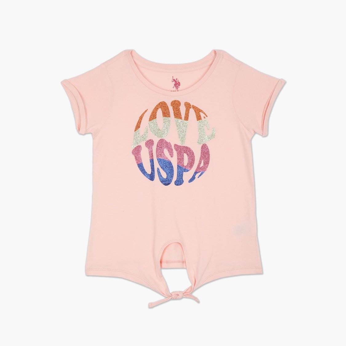 U.S. POLO ASSN. KIDS Girls Printed Tie Up Hem T-Shirt