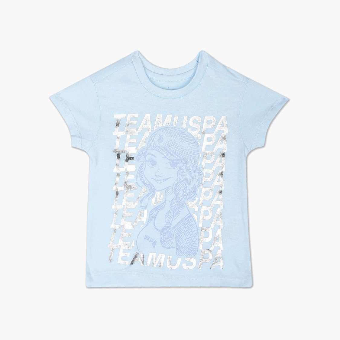 U.S. POLO ASSN. KIDS Girls Foil Print Round Neck T-shirt