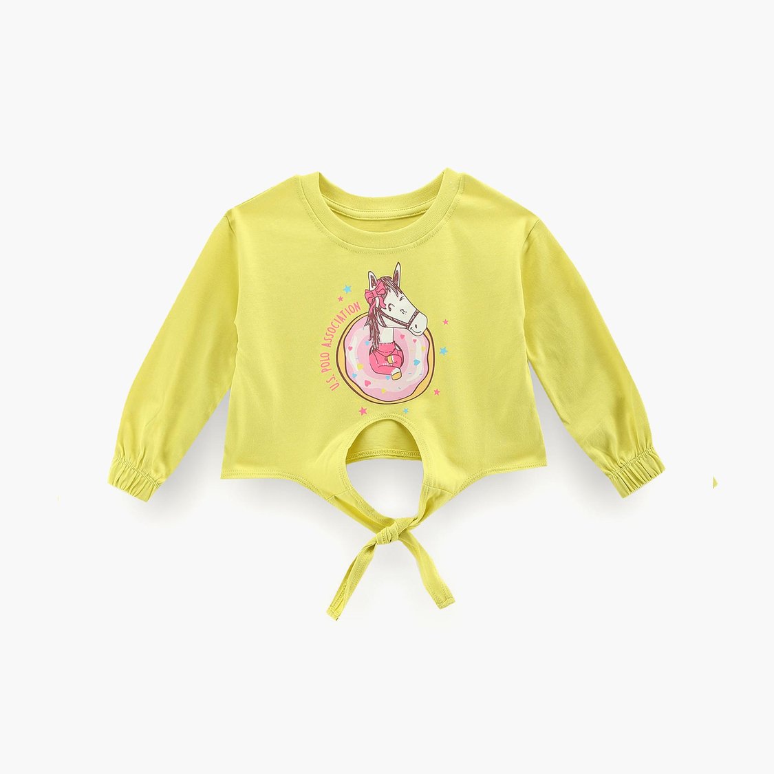 U.S. POLO ASSN. KIDS Girls Printed Tie-Up Hem T-Shirt