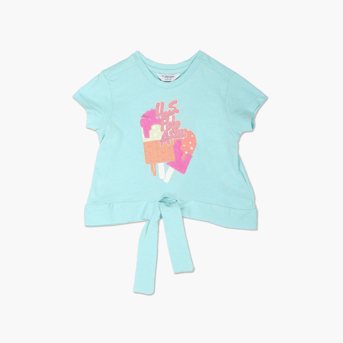 U.S. POLO ASSN. KIDS Girls Sequin Tie-Up Hem T-shirt