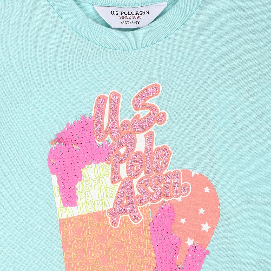 U.S. POLO ASSN. KIDS Girls Sequin Tie-Up Hem T-shirt