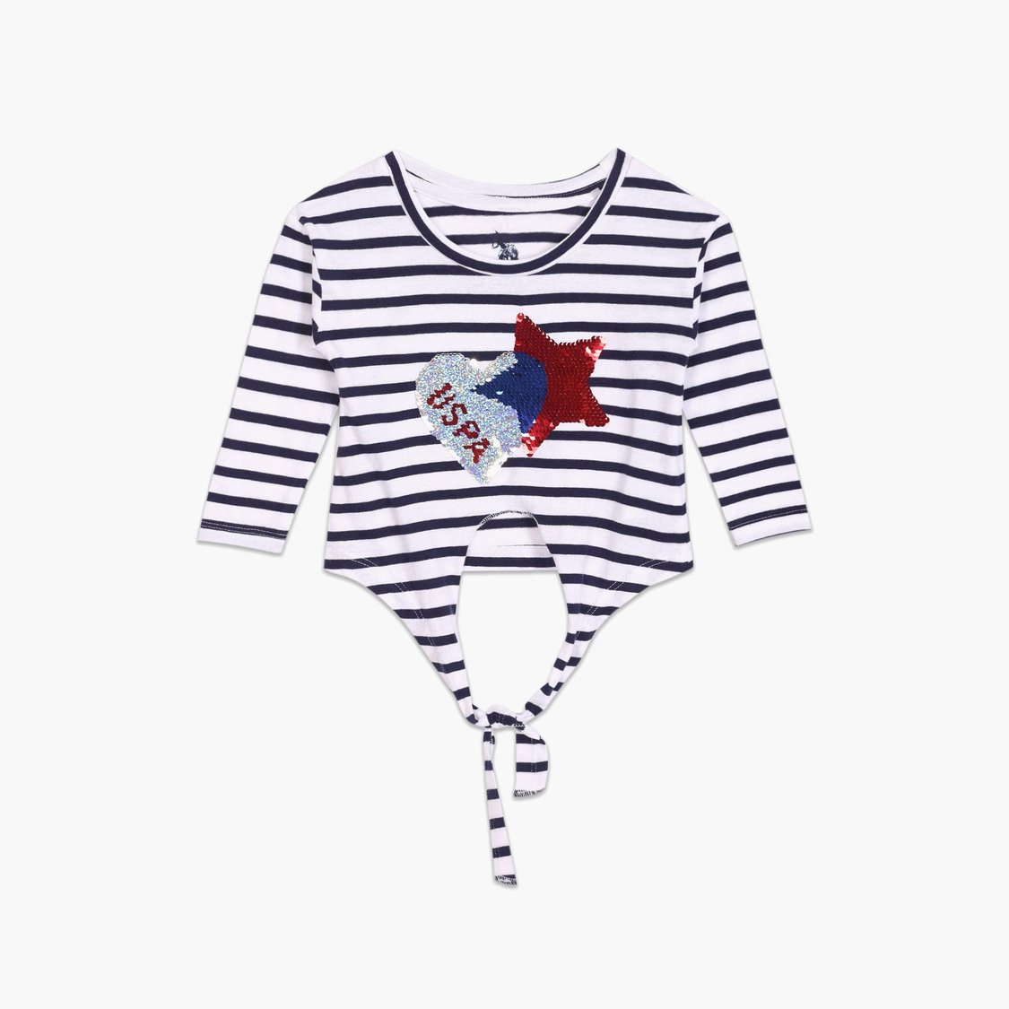U.S. POLO ASSN. KIDS Girls Flip Sequin Tie-Up T-shirt