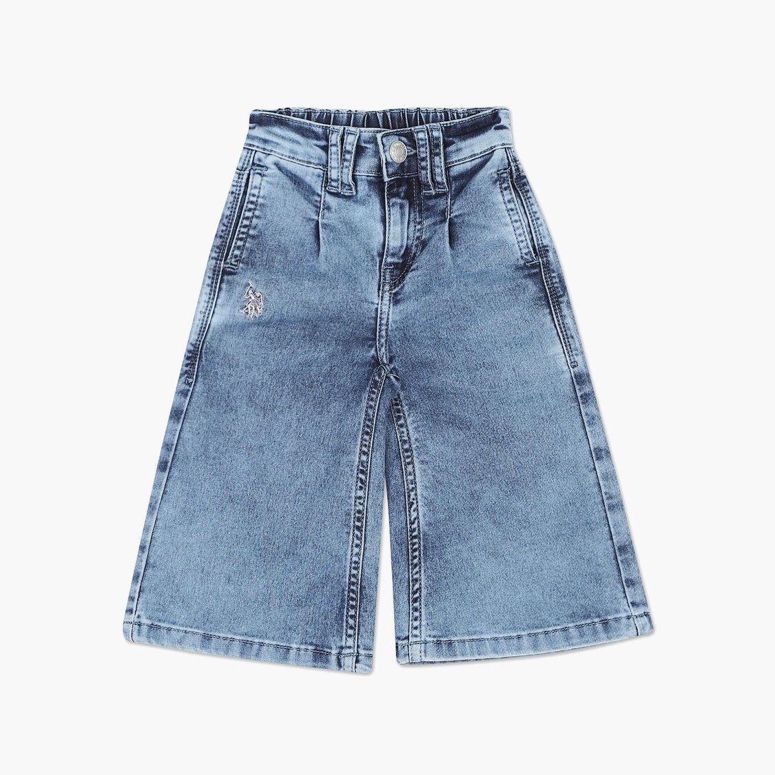 U.S. POLO ASSN. KIDS Girls Washed Flared Wide Leg Jeans