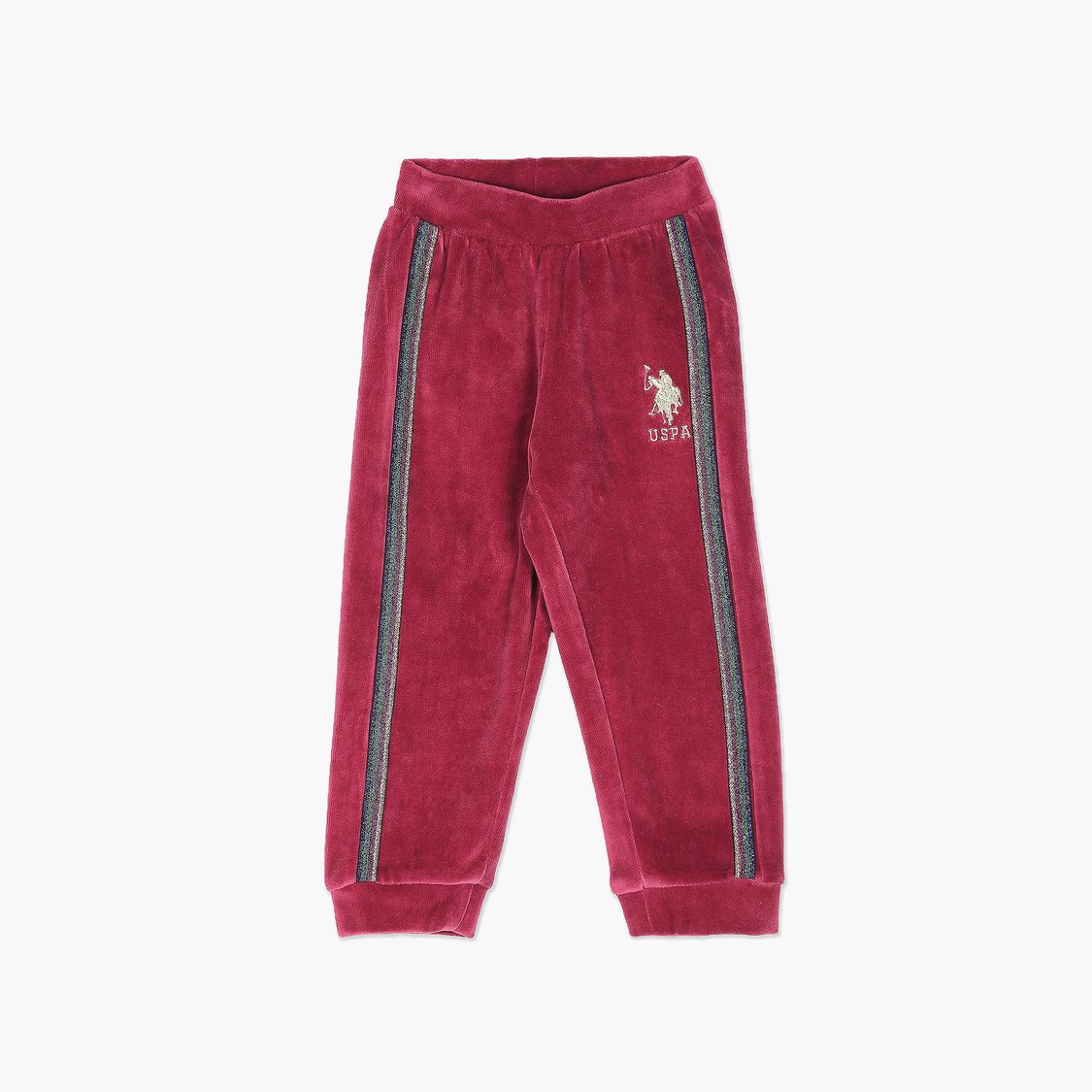 U.S. POLO ASSN. KIDS Girls Side Panelled Velvet Joggers