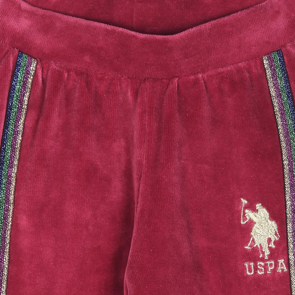 U.S. POLO ASSN. KIDS Girls Side Panelled Velvet Joggers