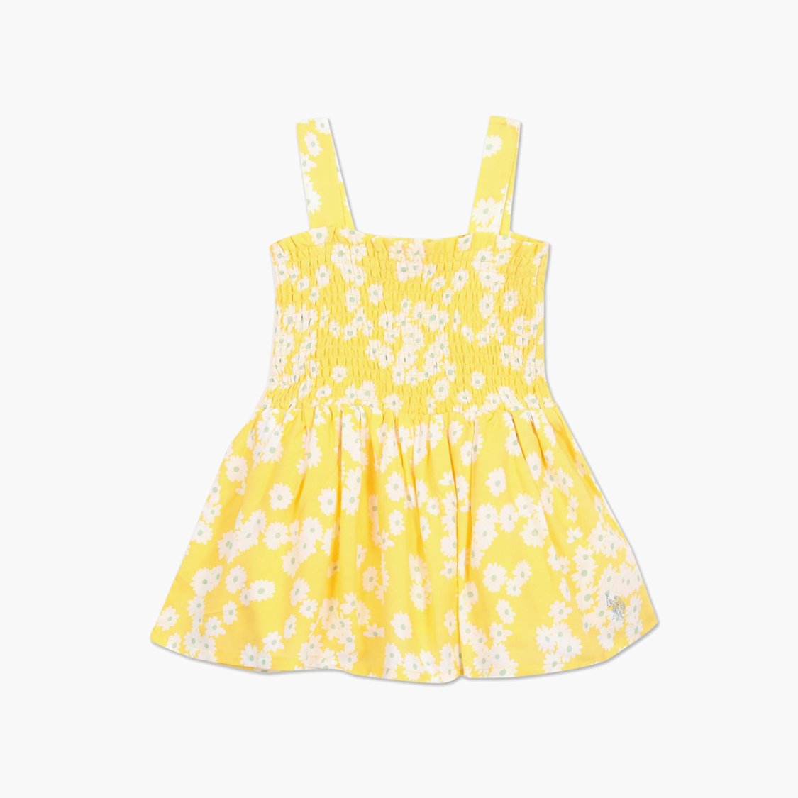 U.S. POLO ASSN. KIDS Girls Smocked Floral Print Fit And Flare Dress