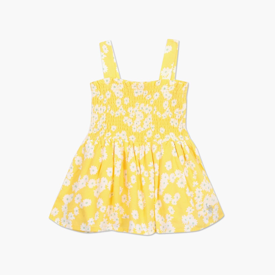 U.S. POLO ASSN. KIDS Girls Smocked Floral Print Fit And Flare Dress