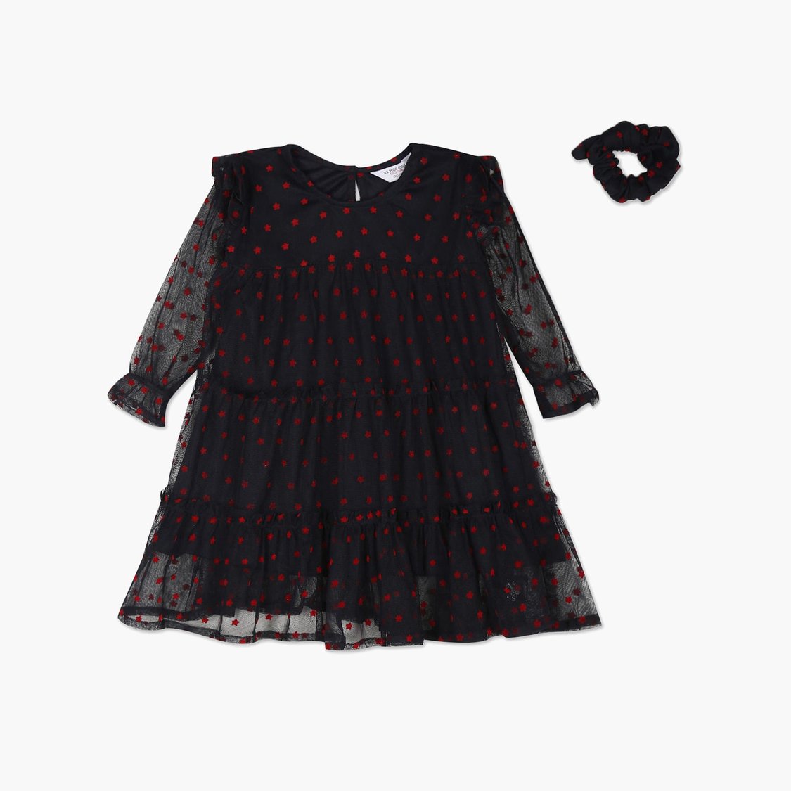U.S. POLO ASSN. KIDS Girls Printed Dress with Scrunchie