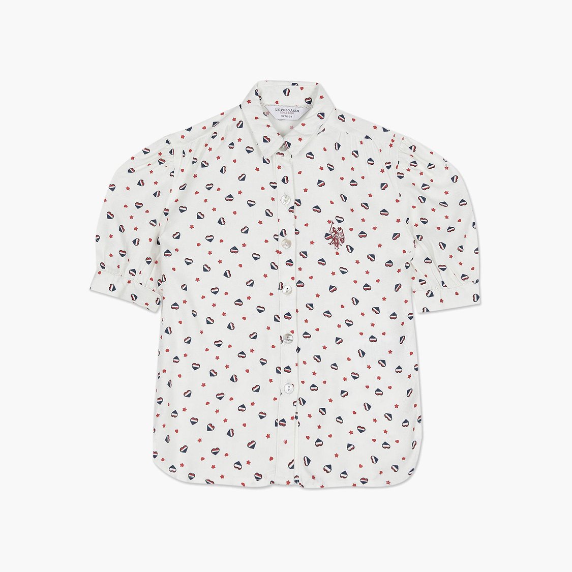 U.S. POLO ASSN. KIDS Girls Printed Puffed Sleeve Shirt