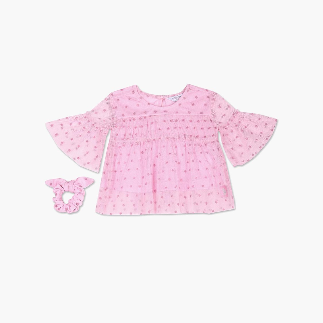 U.S. POLO ASSN. KIDS Girls Printed Tiered Top with Scrunchie
