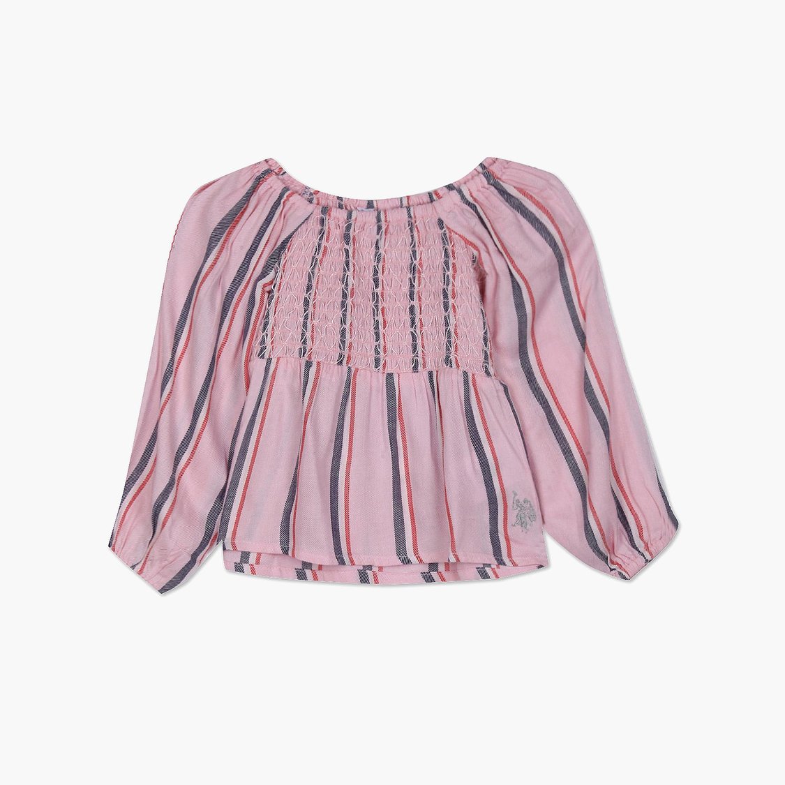 U.S. POLO ASSN. KIDS Girls Striped Smocked Top