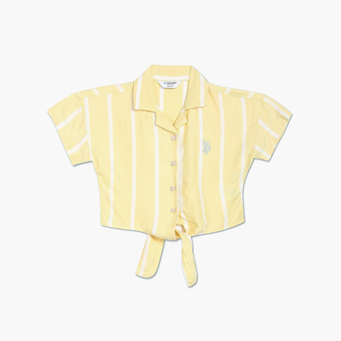 U.S. POLO ASSN. Kids Girls Striped Shirt with Tie Up Hem