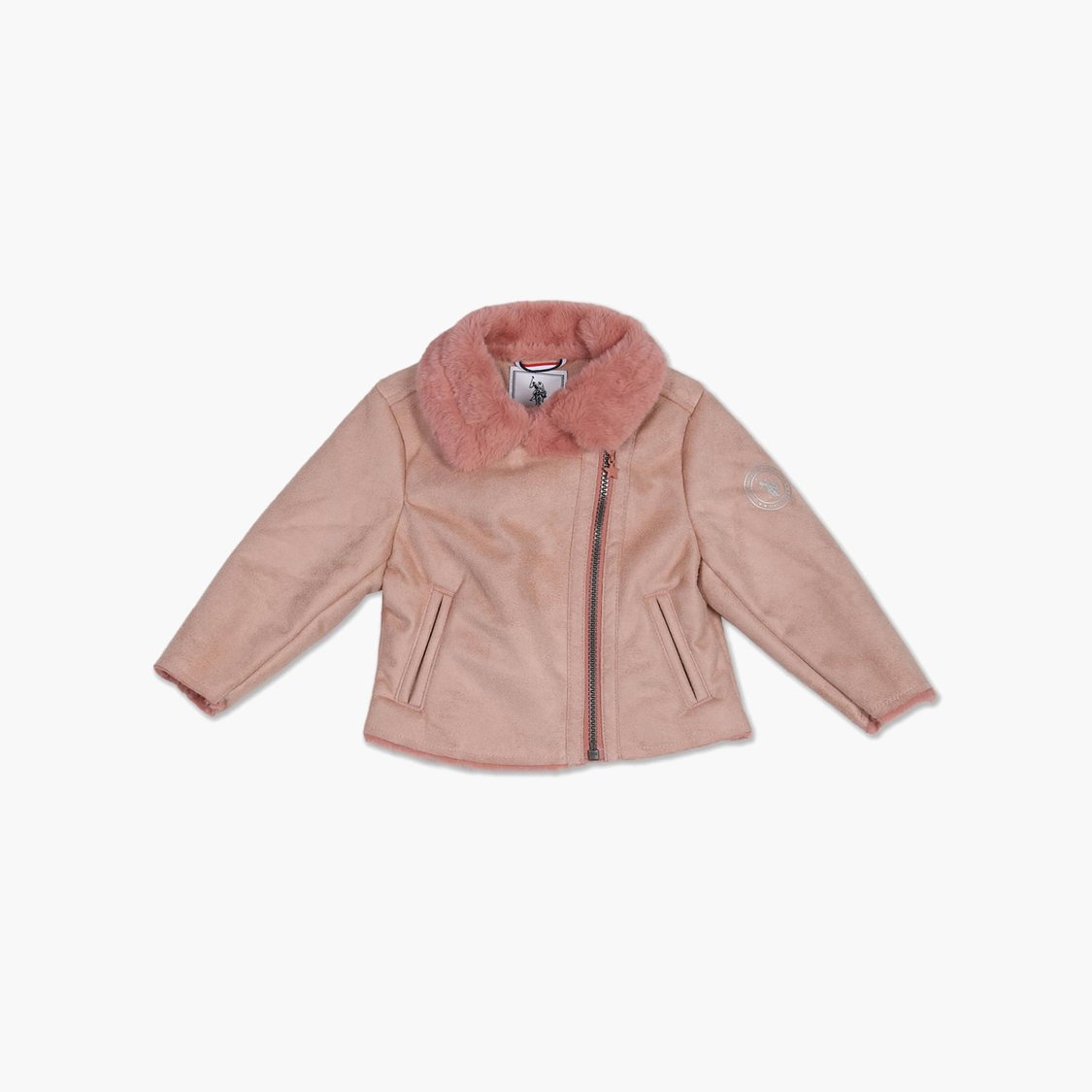 U.S. POLO ASSN. KIDS Girls Solid Faux Fur Collar Casual Jacket