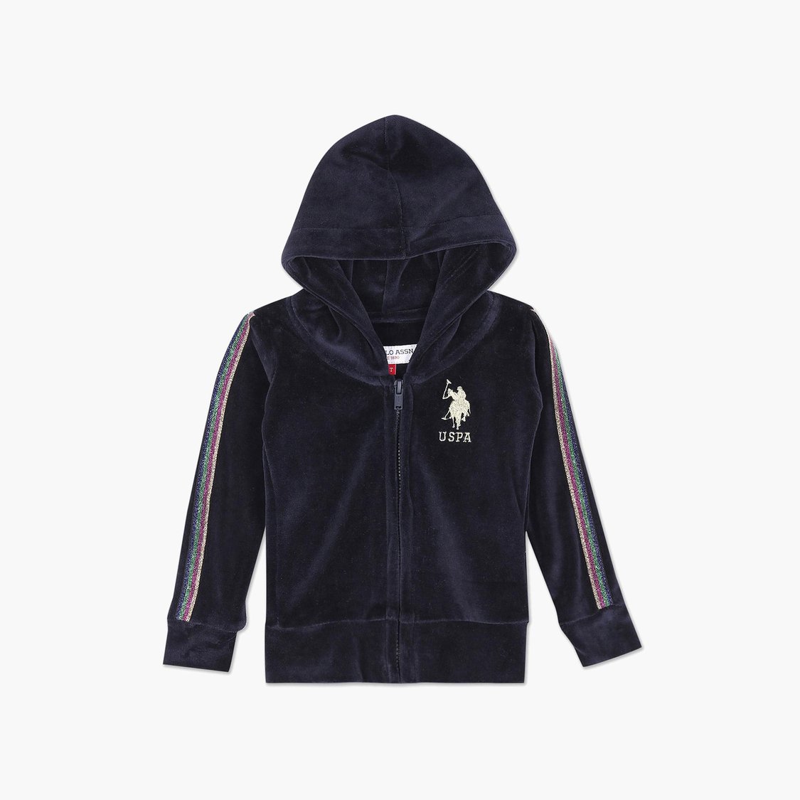 U.S. POLO ASSN. KIDS Girls Glitter Taped Velvet Hooded Sweatshirt