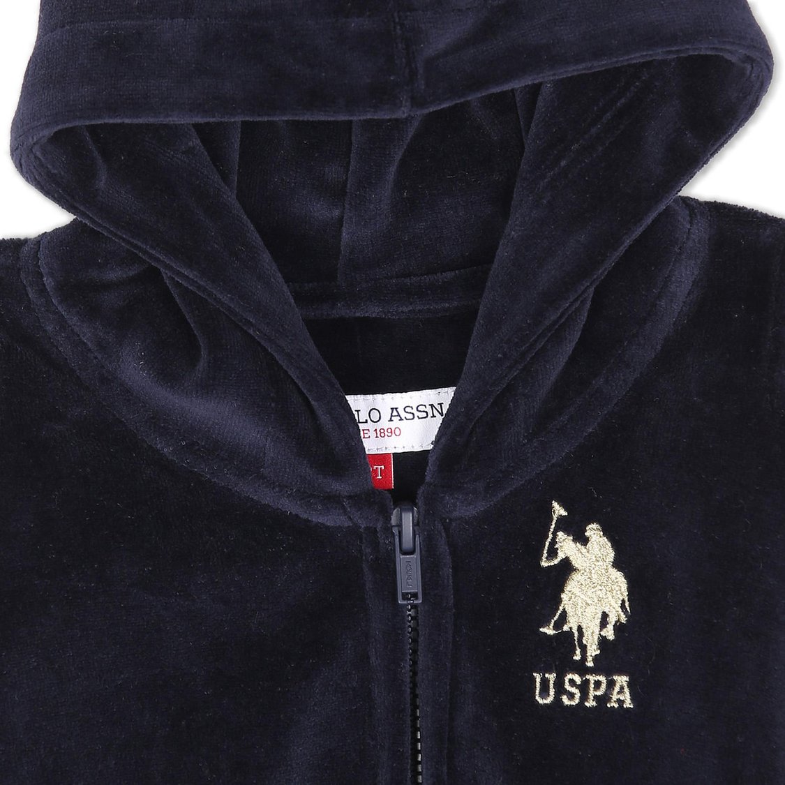 U.S. POLO ASSN. KIDS Girls Glitter Taped Velvet Hooded Sweatshirt
