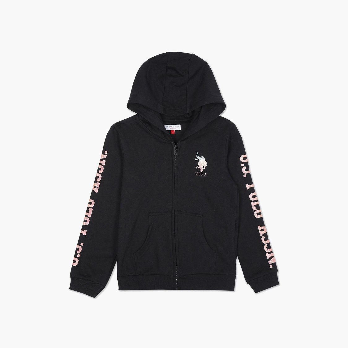 U.S. POLO ASSN. KIDS Girls Glitter Logo Hooded Sweatshirt