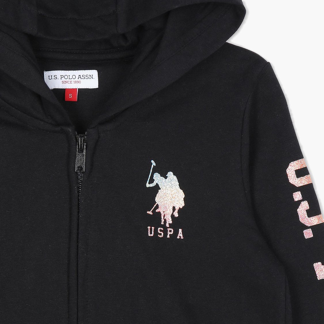 U.S. POLO ASSN. KIDS Girls Glitter Logo Hooded Sweatshirt