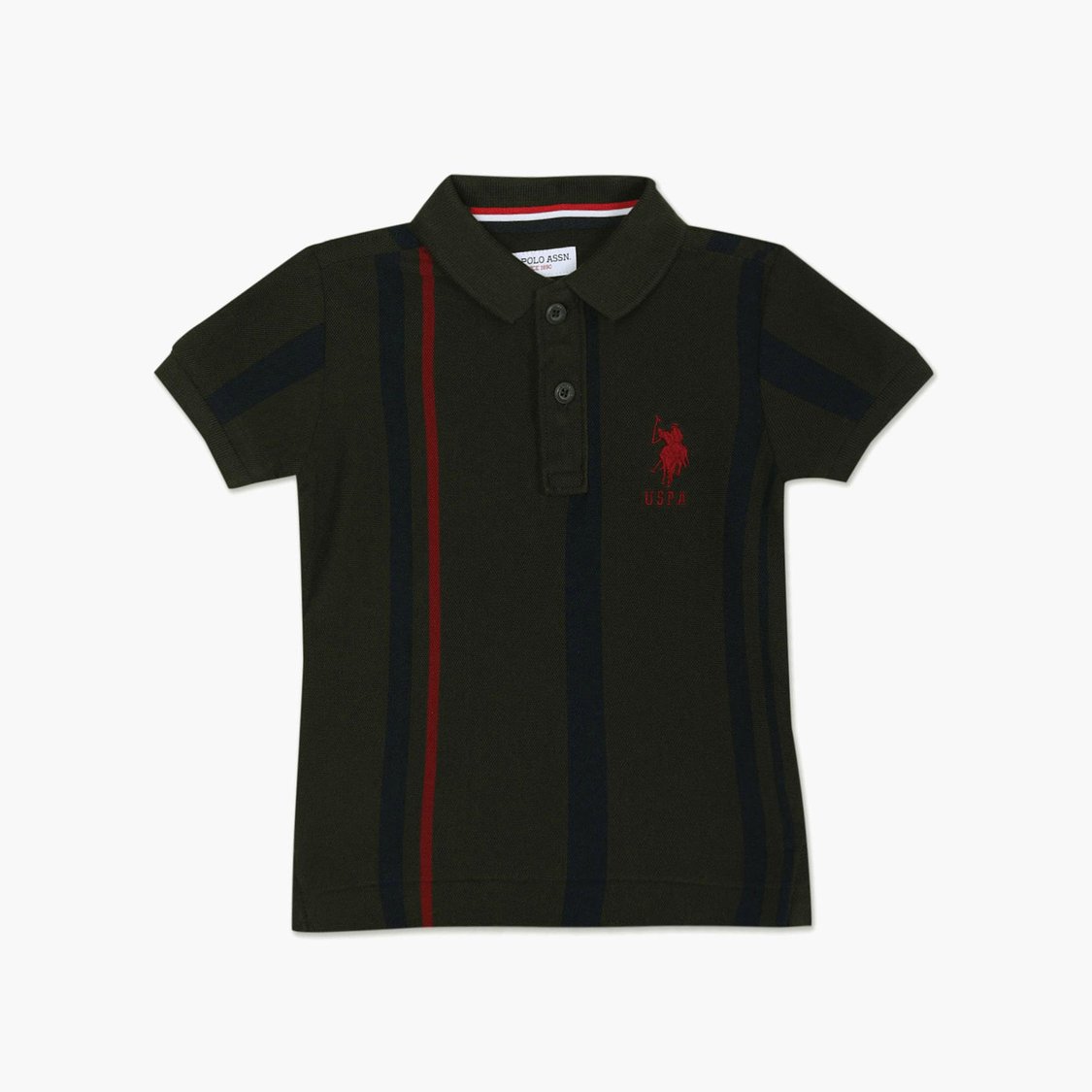 U.S. POLO ASSN. Kids Boys Striped Regular Fit Cotton Polo T-Shirt