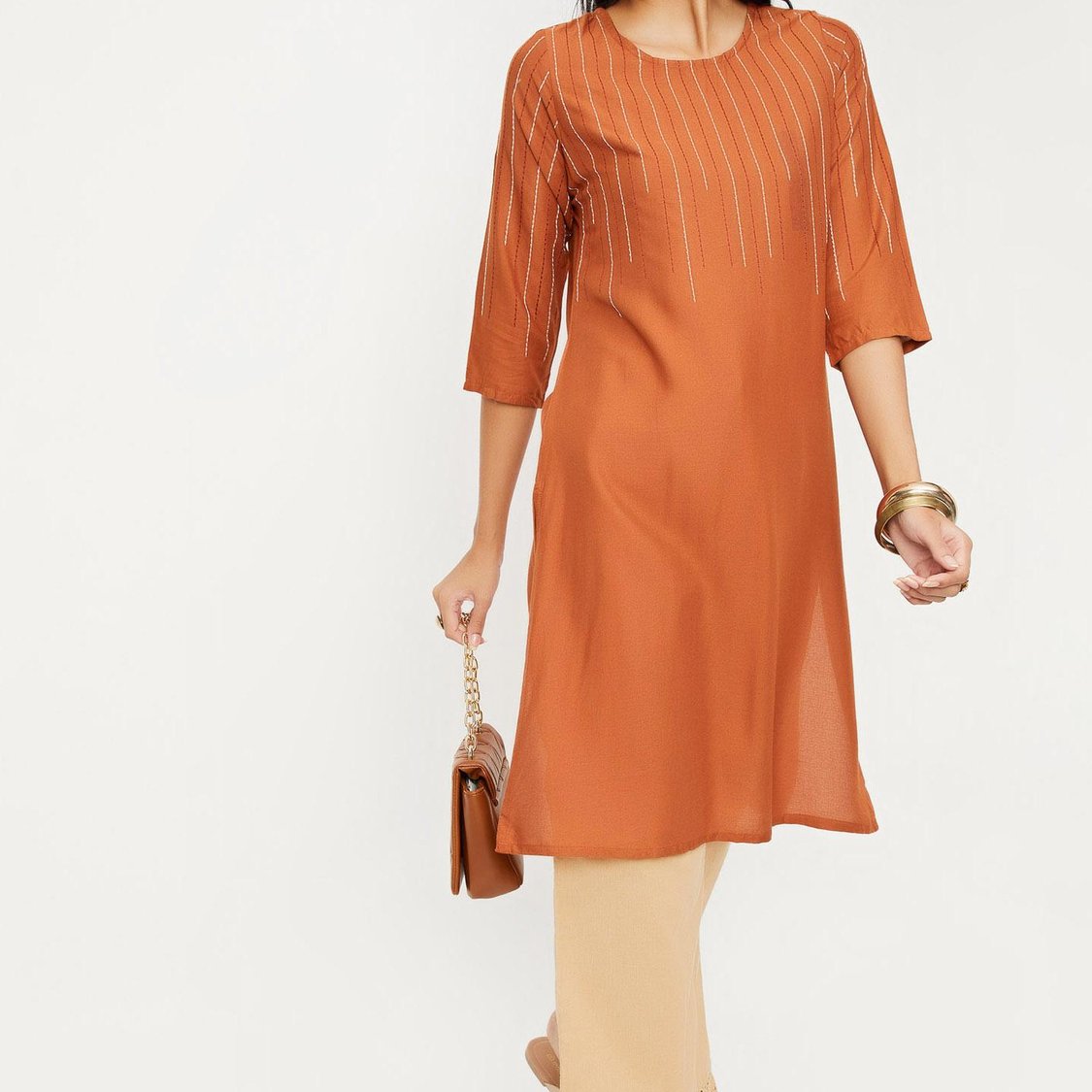 Women Embroidered Cotton Straight Kurta