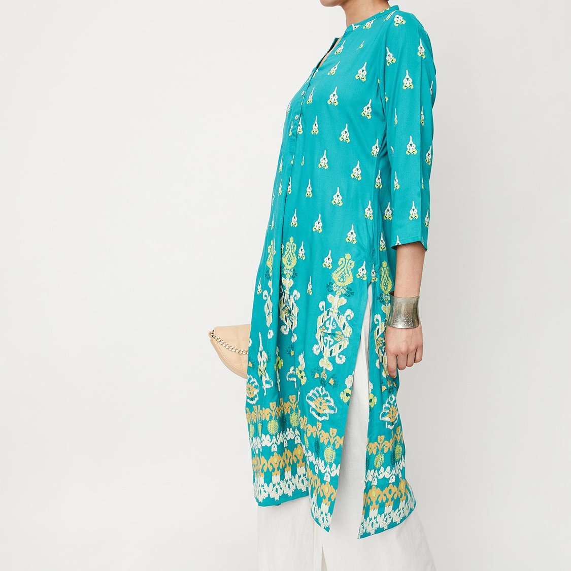 Women All-Over Printed Band Collar Straight Kurta