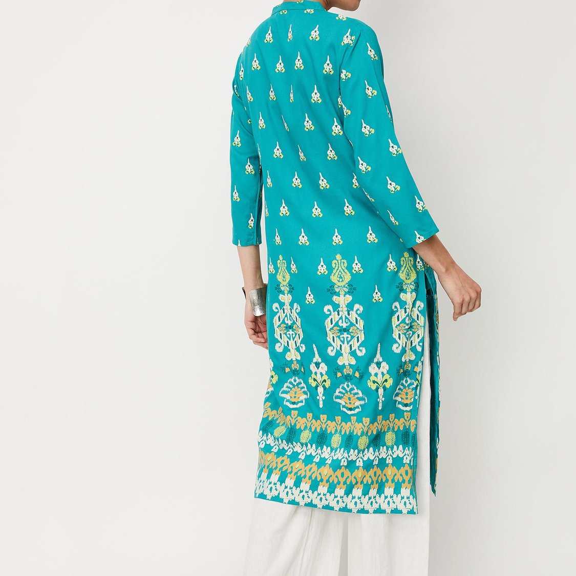 Women All-Over Printed Band Collar Straight Kurta