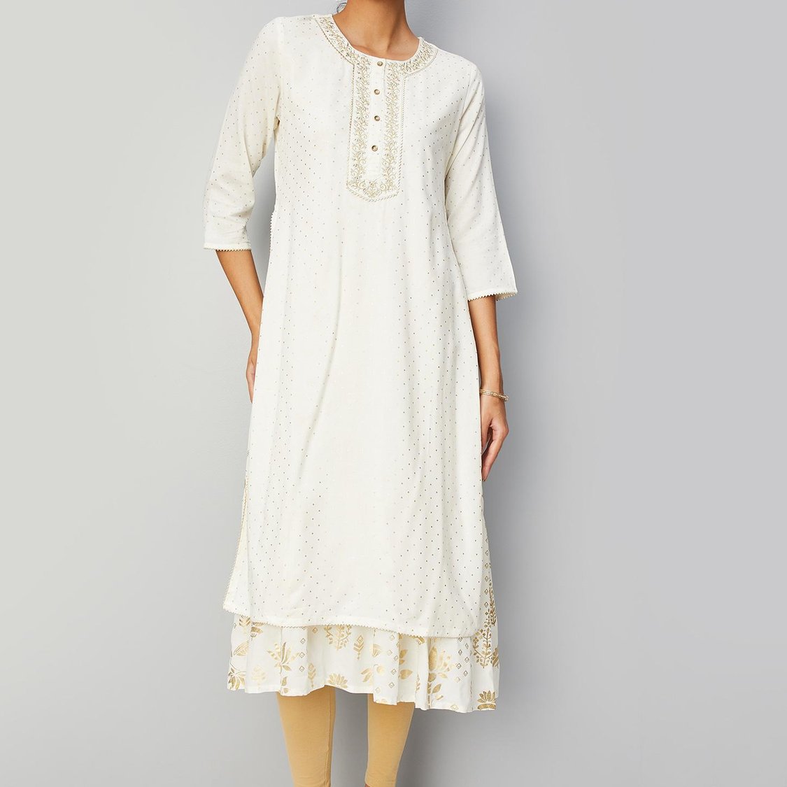 Women Foil Printed Layered Kurta