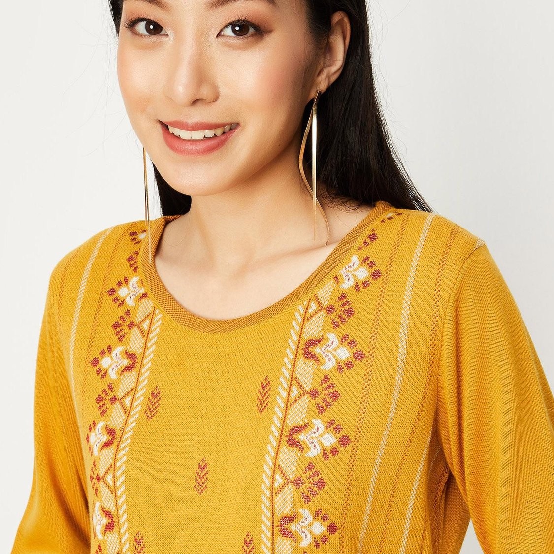 Women Jacquard Winter Kurta with Pocket