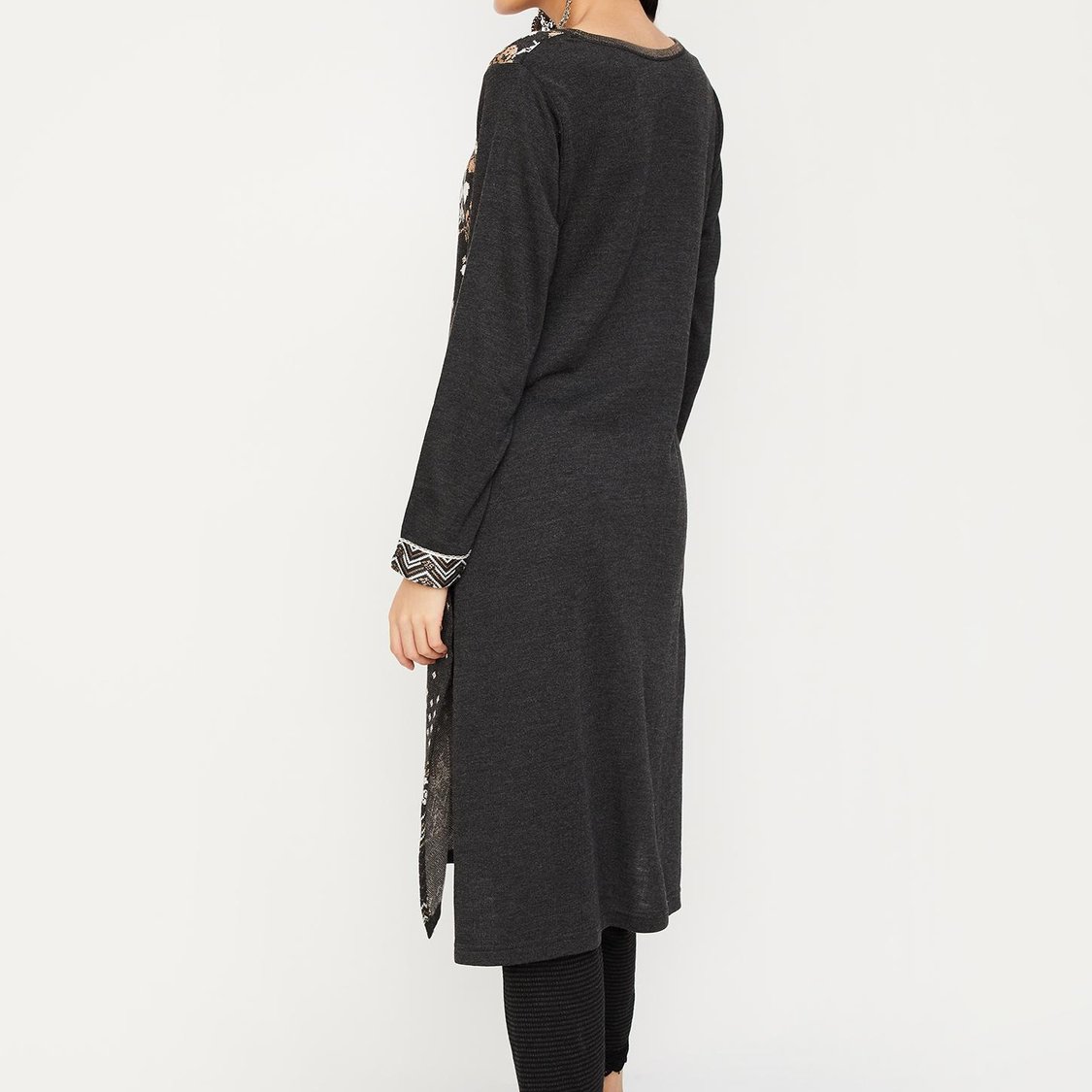 Women Jacquard Winter Kurta with Pocket