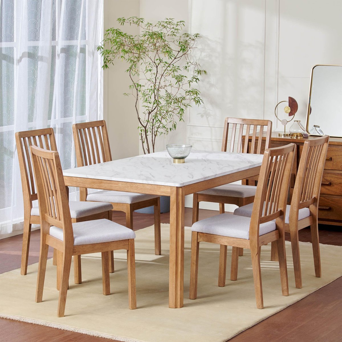 Buy Santorini Art Marble Top 6-Seater Dining Set with Chairs