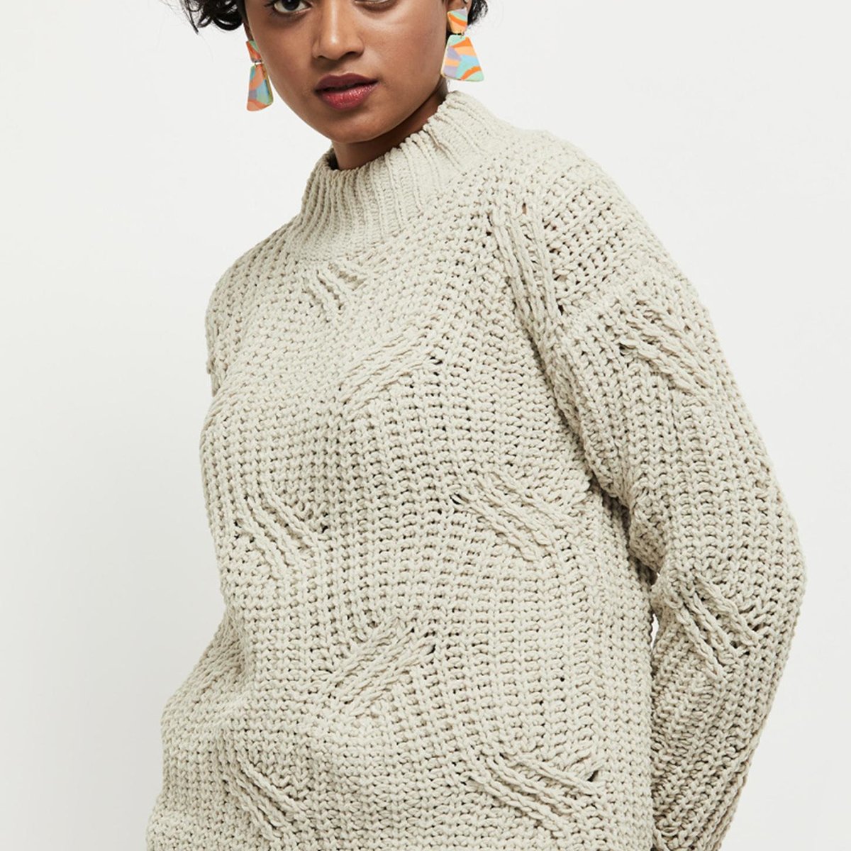 Buy Women Textured High-Neck Pullover Sweater Online at just Rs