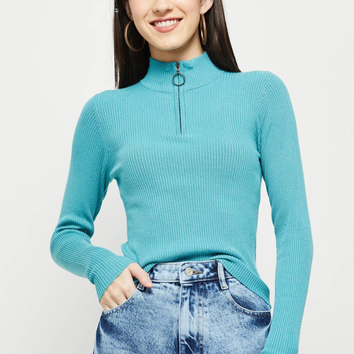 Buy Women Solid High Neck Sweater Online at just Rs. 899.0