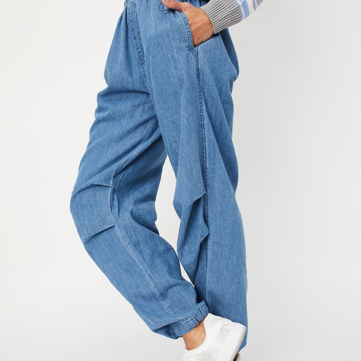 Buy Women Denim Trousers with Drawcord Hem Online at just Rs