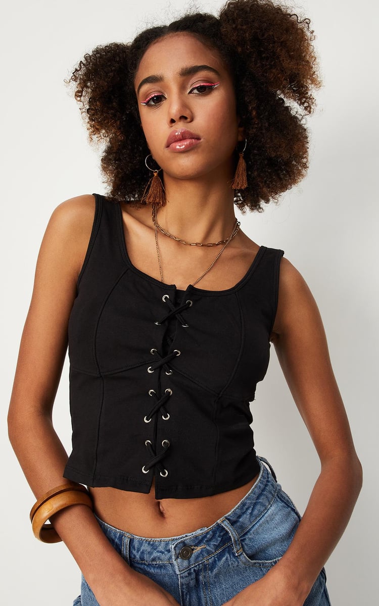 Buy Women Solid Lace-Up Corset Top Online at just Rs. 499.0