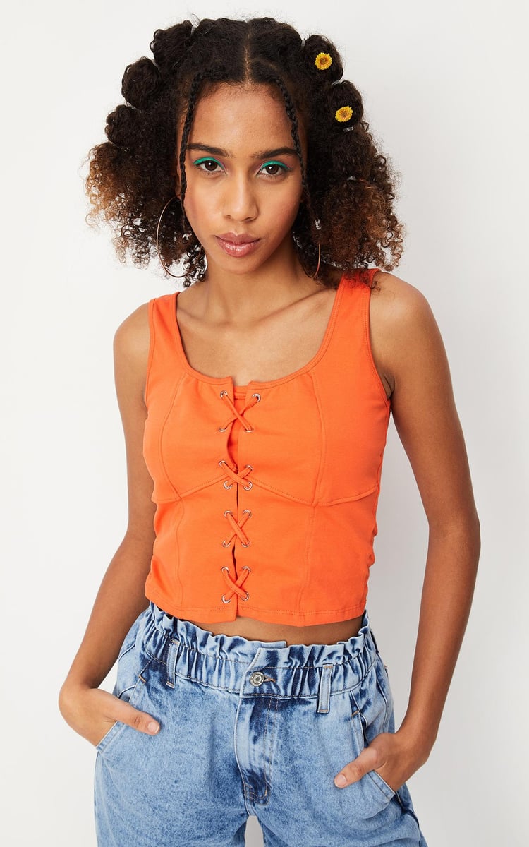 Buy Women Solid Lace-Up Corset Top Online at just Rs. 499.0