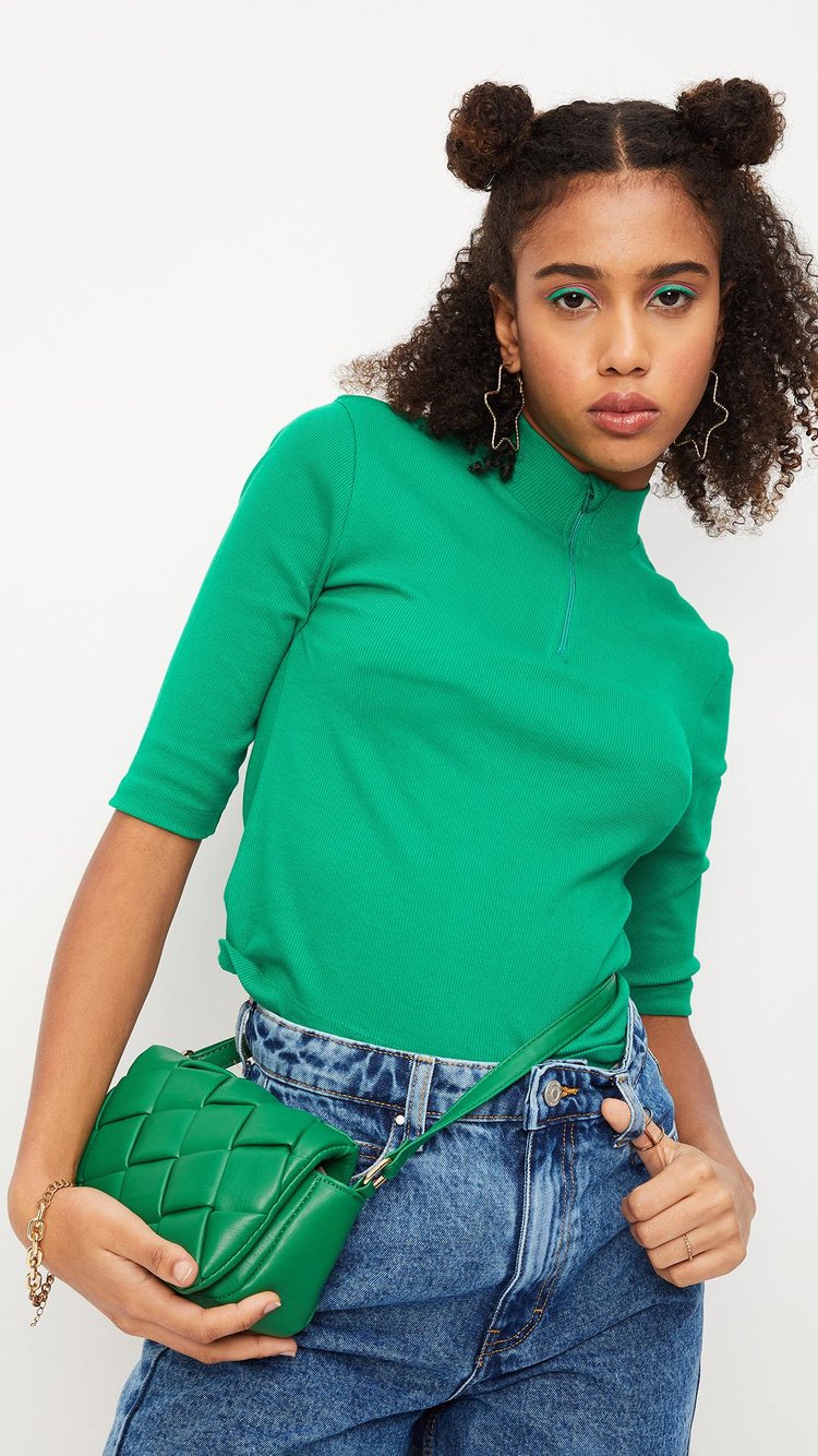 Buy Women Ribbed Zip Crop T-shirt Online at just Rs. 599.0