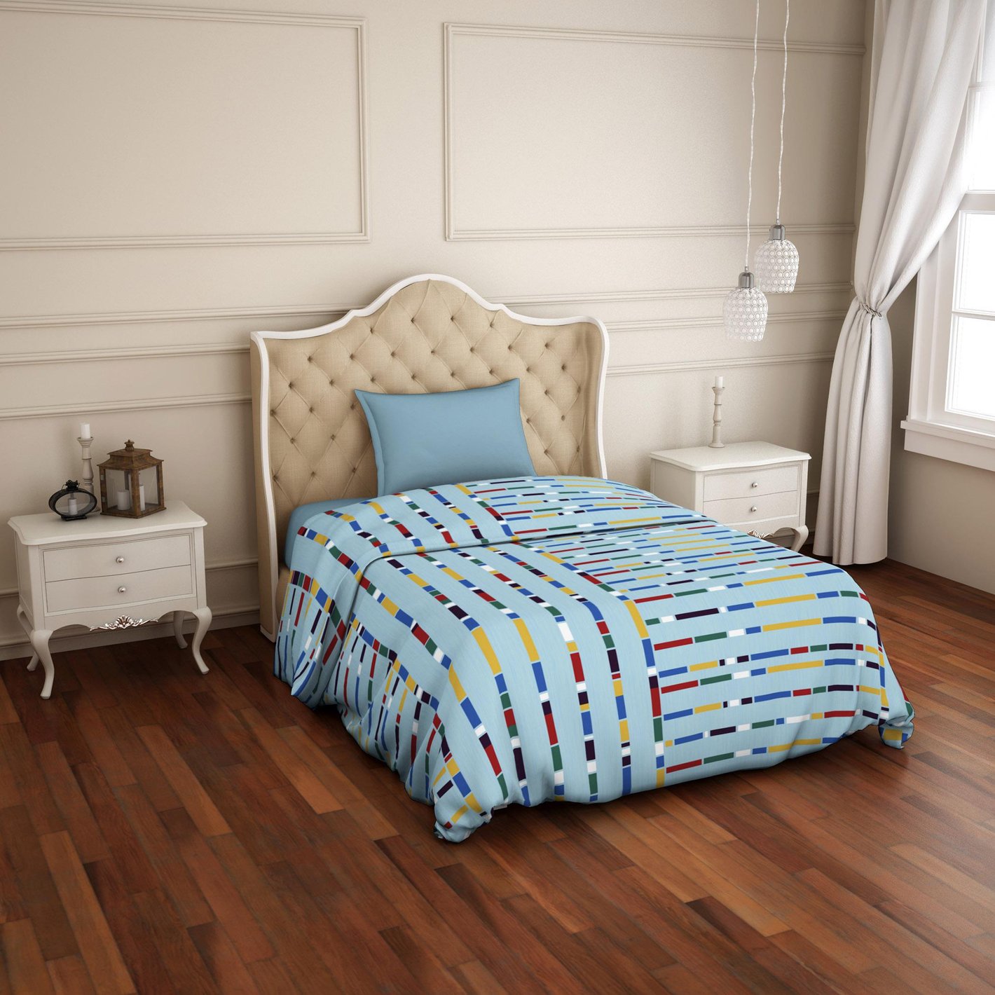 Buy WELSPUN Value Cotton Striped Single Quilt from Welspun at just INR 2999.0