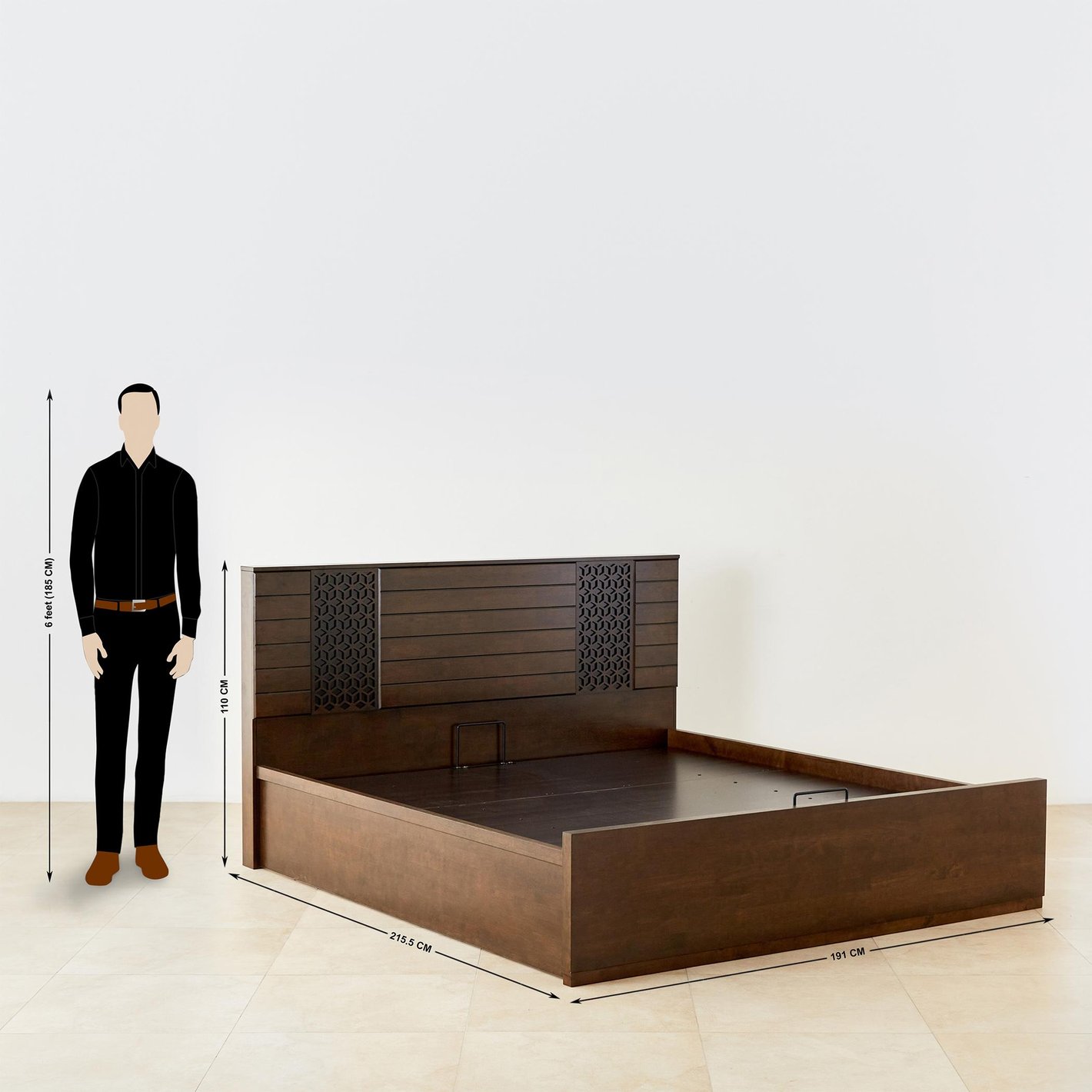 Buy Takeshi Duke Rick Rubber Wood King Bed with Hydraulic Storage